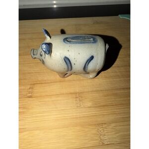 Rowe Pottery Works Pig Salt Glaze Stoneware Piggy Bank 4 inch 1991 Vintage